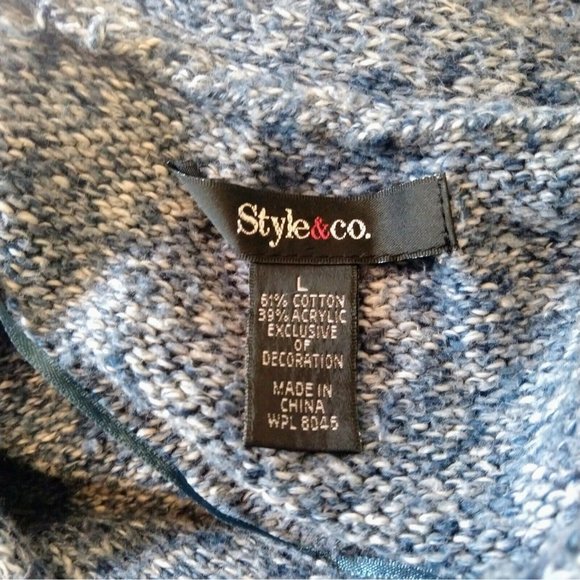 Style & Co. Womens Sweater Size Large Blue White V Neck Pockets - Picture 6 of 6